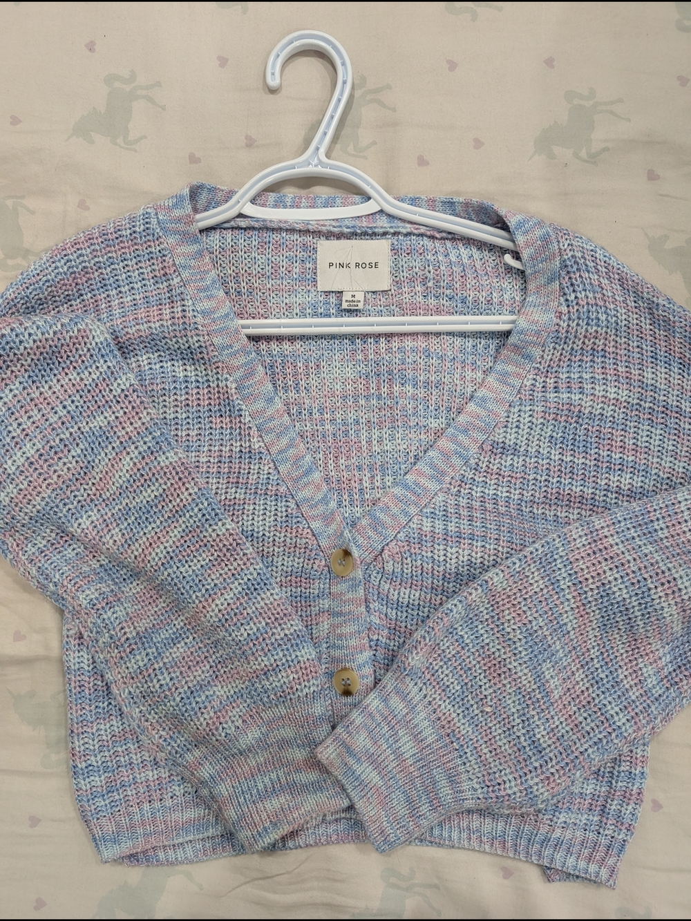 Pink Rose Pastel Multi-Stripe V-Neck Button Cardigan
